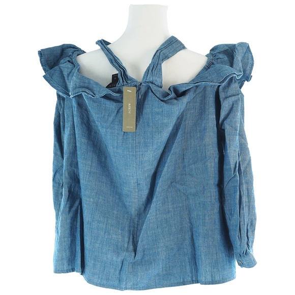 J.Crew Off-the-Shoulder Tie-Neck Top in Chambray - Picture 5 of 12